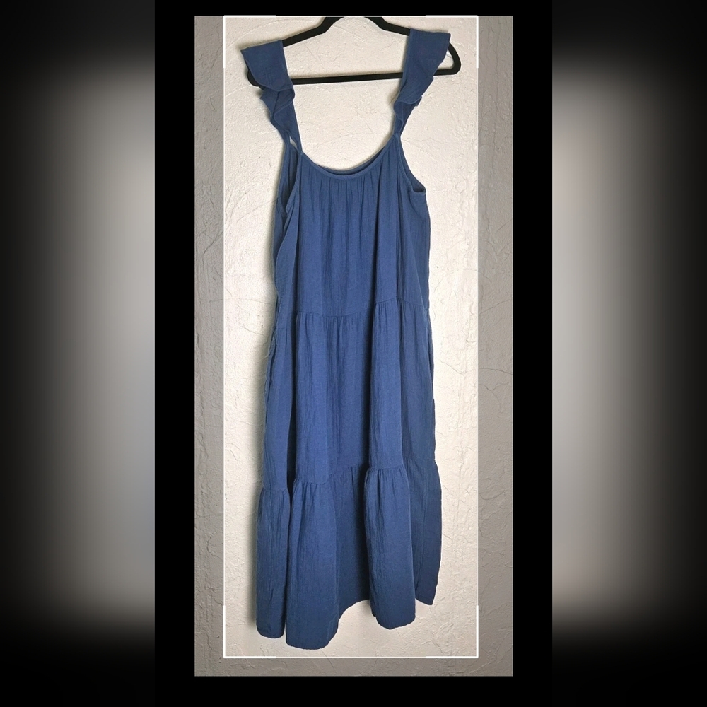 Re-Imagine J. Crew Ruffle Strap Gauze Tiered Long Summer Maxi Dress Blue Size XL
